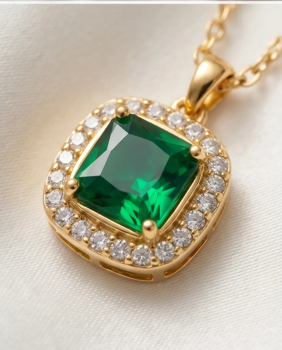 Κολιέ Emerald Cushion – Ανοξείδωτο Ατσάλι