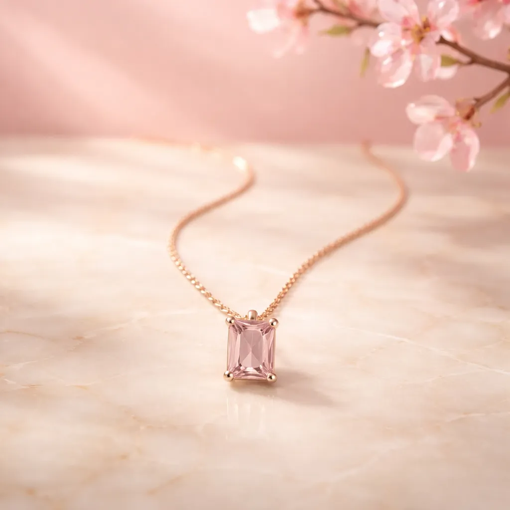 Κολιέ Pink Emerald Cut – Ανοξείδωτο Ατσάλι