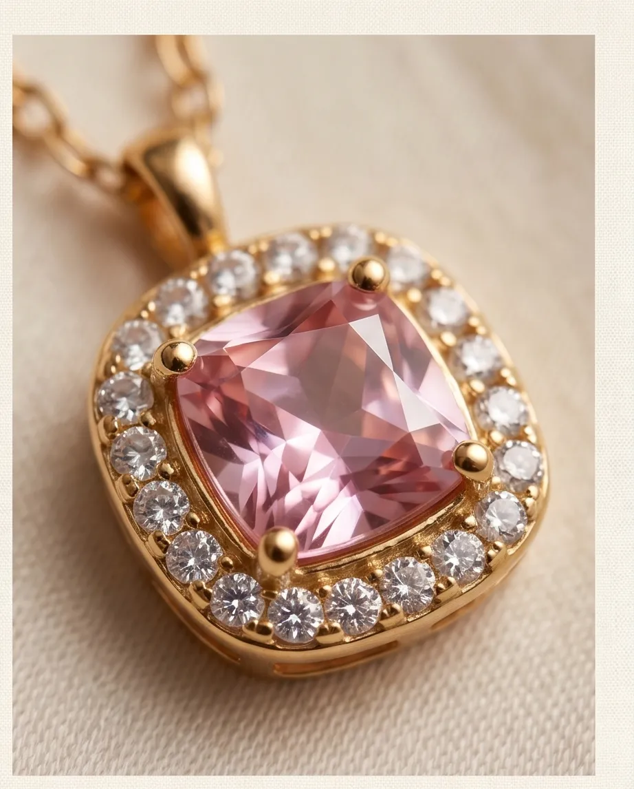Κολιέ Blush Cushion Halo – Ανοξείδωτο Ατσάλι