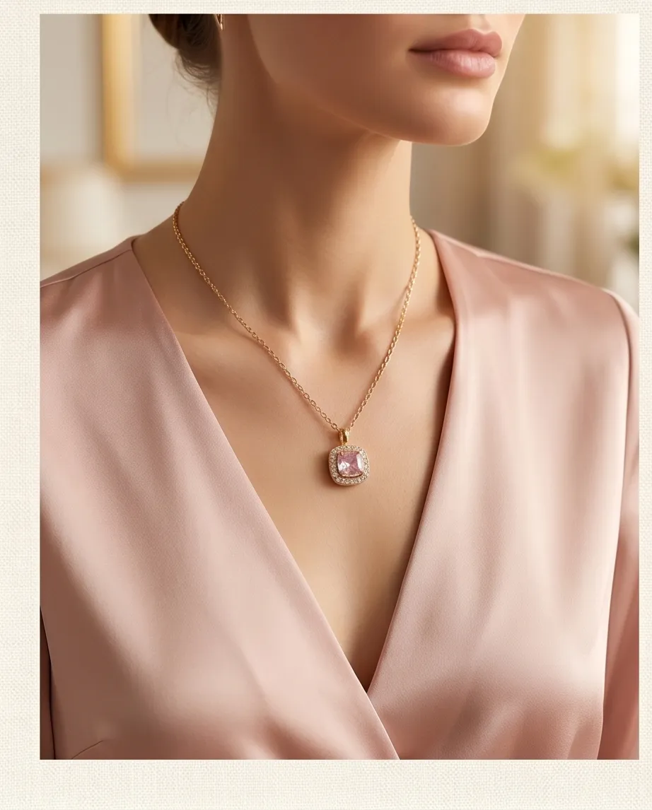 Κολιέ Blush Cushion Halo – Ανοξείδωτο Ατσάλι