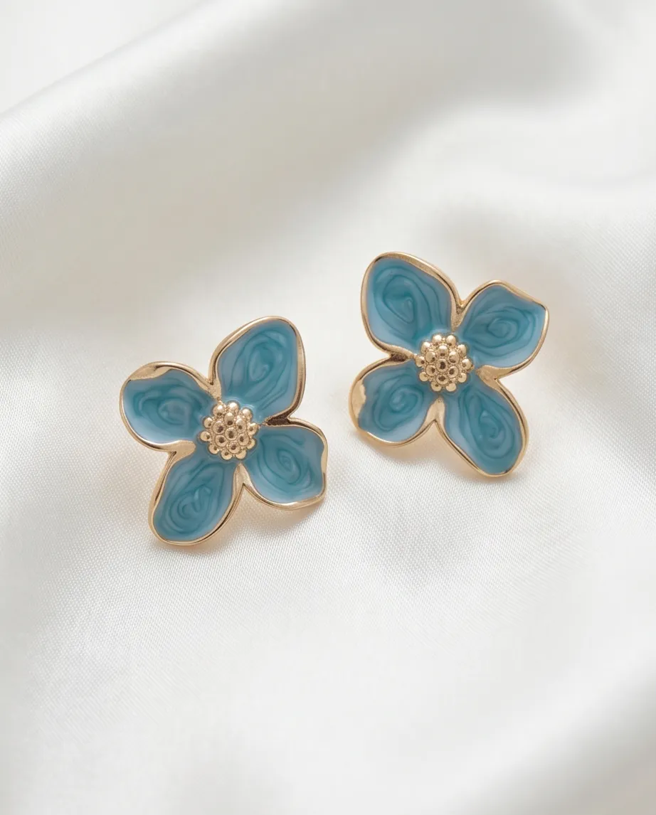 Σκουλαρίκια Blue Floral Enamel – Ανοξείδωτο Ατσάλι