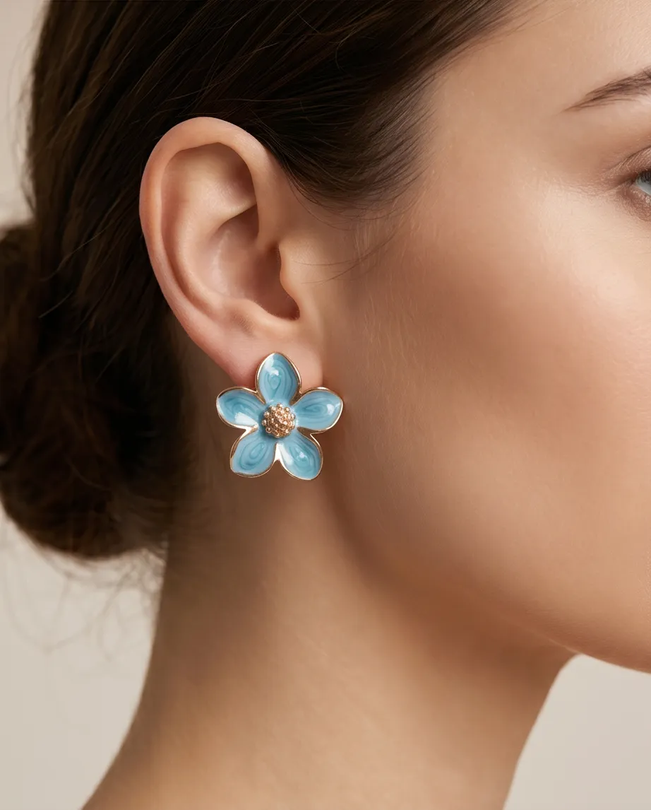 Σκουλαρίκια Blue Floral Enamel – Ανοξείδωτο Ατσάλι