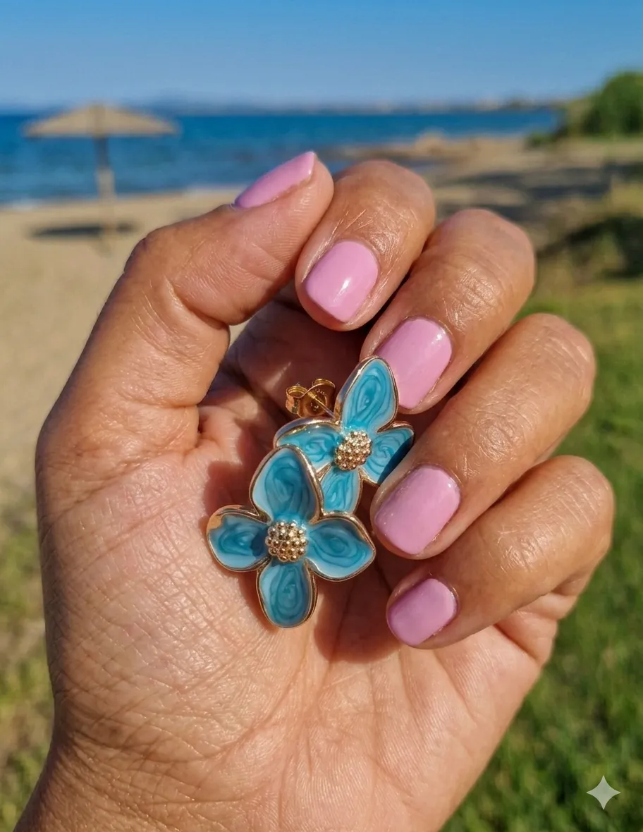 Σκουλαρίκια Blue Floral Enamel – Ανοξείδωτο Ατσάλι