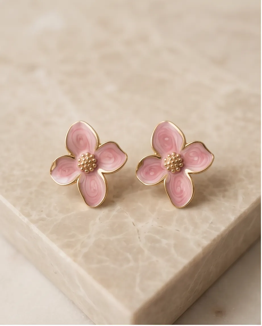 Σκουλαρίκια Pink Floral Enamel – Ανοξείδωτο Ατσάλι
