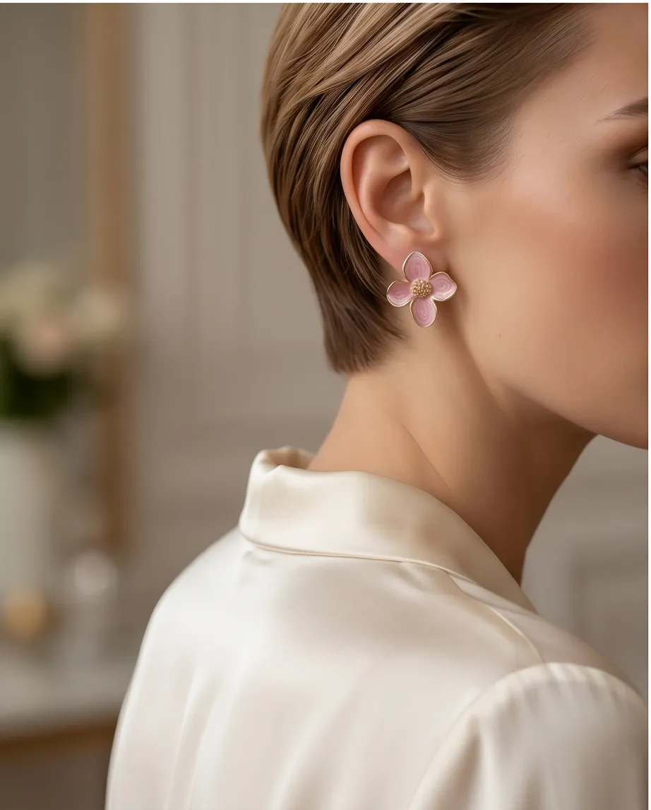 Σκουλαρίκια Pink Floral Enamel – Ανοξείδωτο Ατσάλι