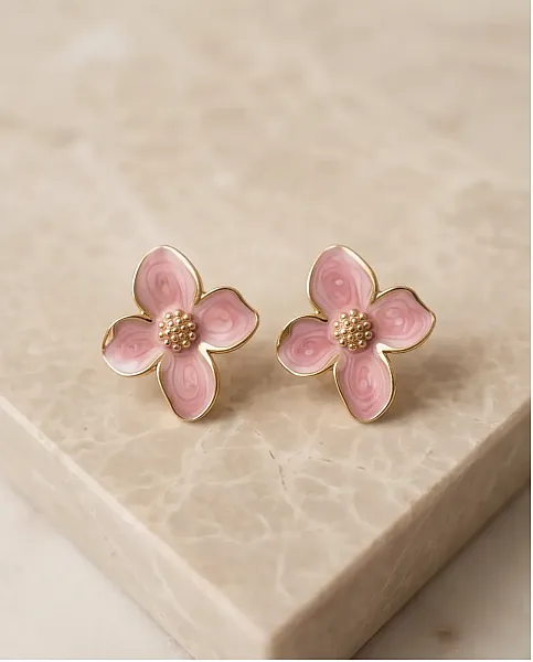Σκουλαρίκια Pink Floral Enamel – Ανοξείδωτο Ατσάλι