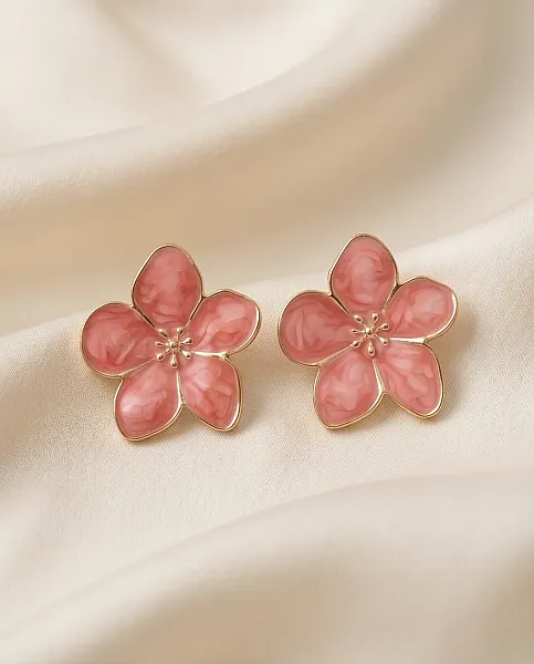 Σκουλαρίκια Coral Floral Enamel – Ανοξείδωτο Ατσάλι