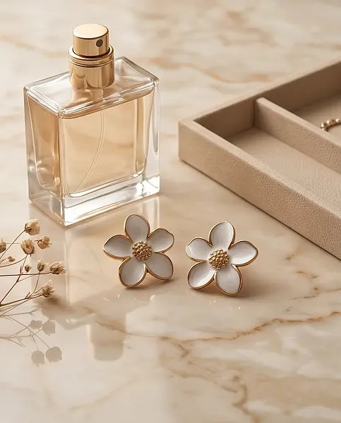 Σκουλαρίκια White Floral Enamel – Ανοξείδωτο Ατσάλι