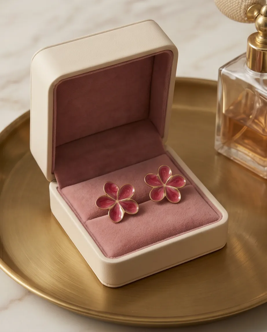 Σκουλαρίκια Fuchsia Floral Enamel – Ανοξείδωτο Ατσάλι