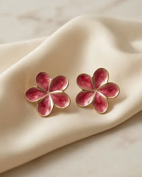 Σκουλαρίκια Fuchsia Floral Enamel – Ανοξείδωτο Ατσάλι