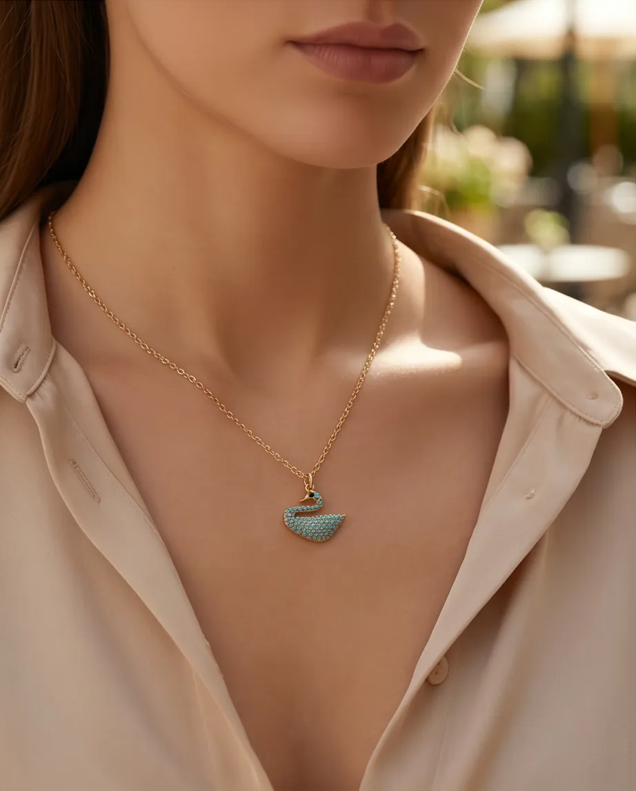 Κολιέ Turquoise Swan – Ανοξείδωτο Ατσάλι