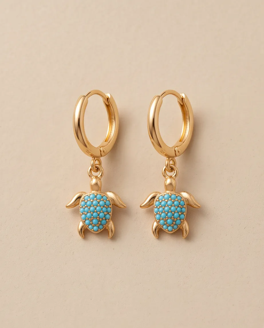 Σκουλαρίκια Krikri Turtles Turquoise Gold - Ανοξείδωτο Ατσάλι