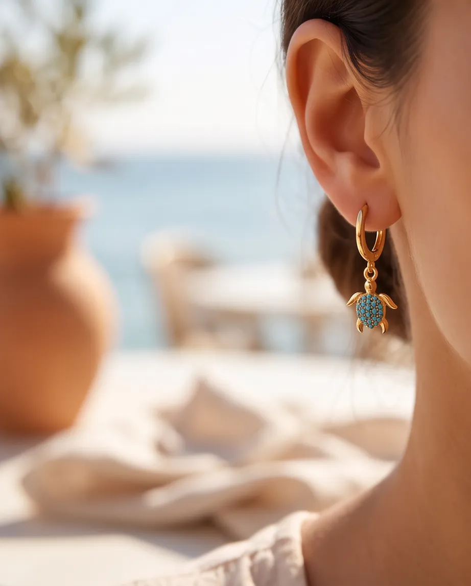 Σκουλαρίκια Krikri Turtles Turquoise Gold - Ανοξείδωτο Ατσάλι