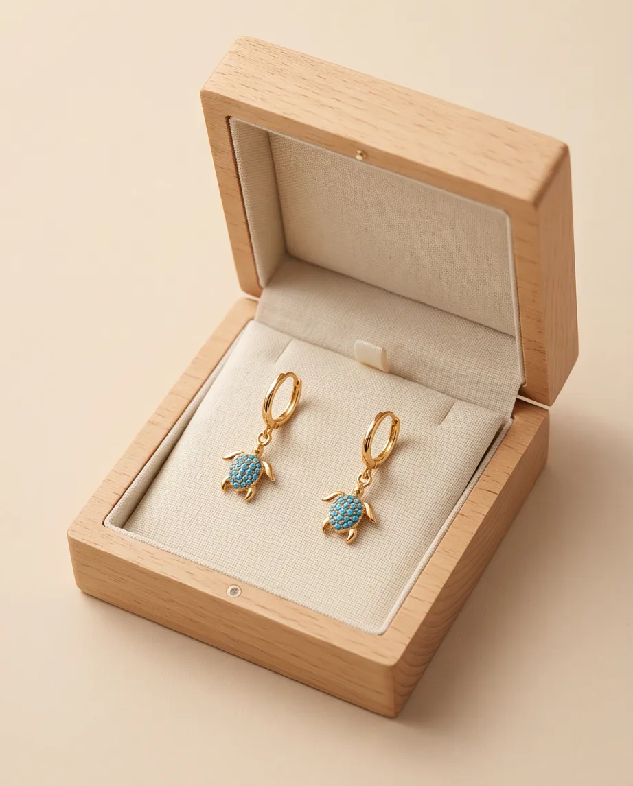 Σκουλαρίκια Krikri Turtles Turquoise Gold - Ανοξείδωτο Ατσάλι