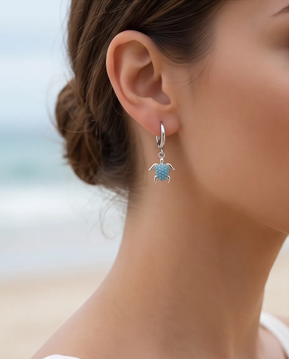 Σκουλαρίκια Krikri Turtles Turquoise Silver - Ανοξείδωτο Ατσάλι