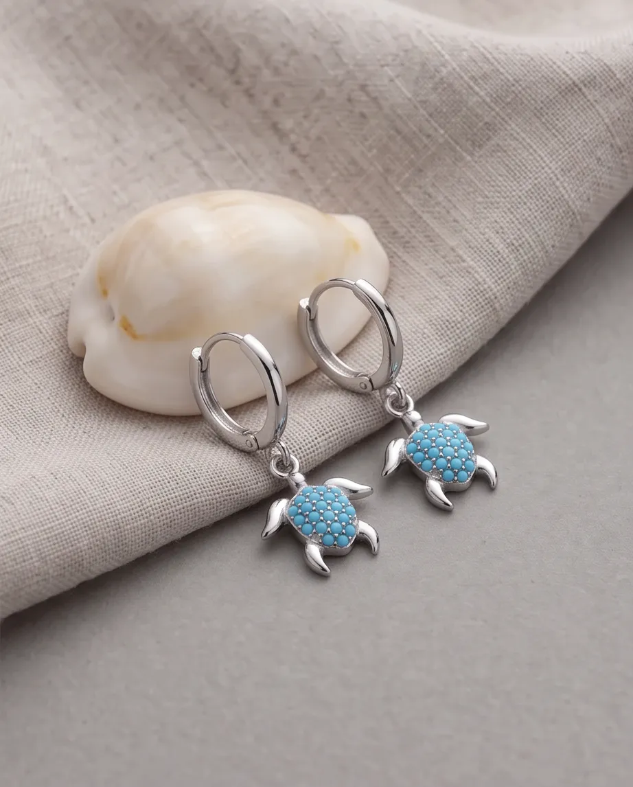 Σκουλαρίκια Krikri Turtles Turquoise Silver - Ανοξείδωτο Ατσάλι