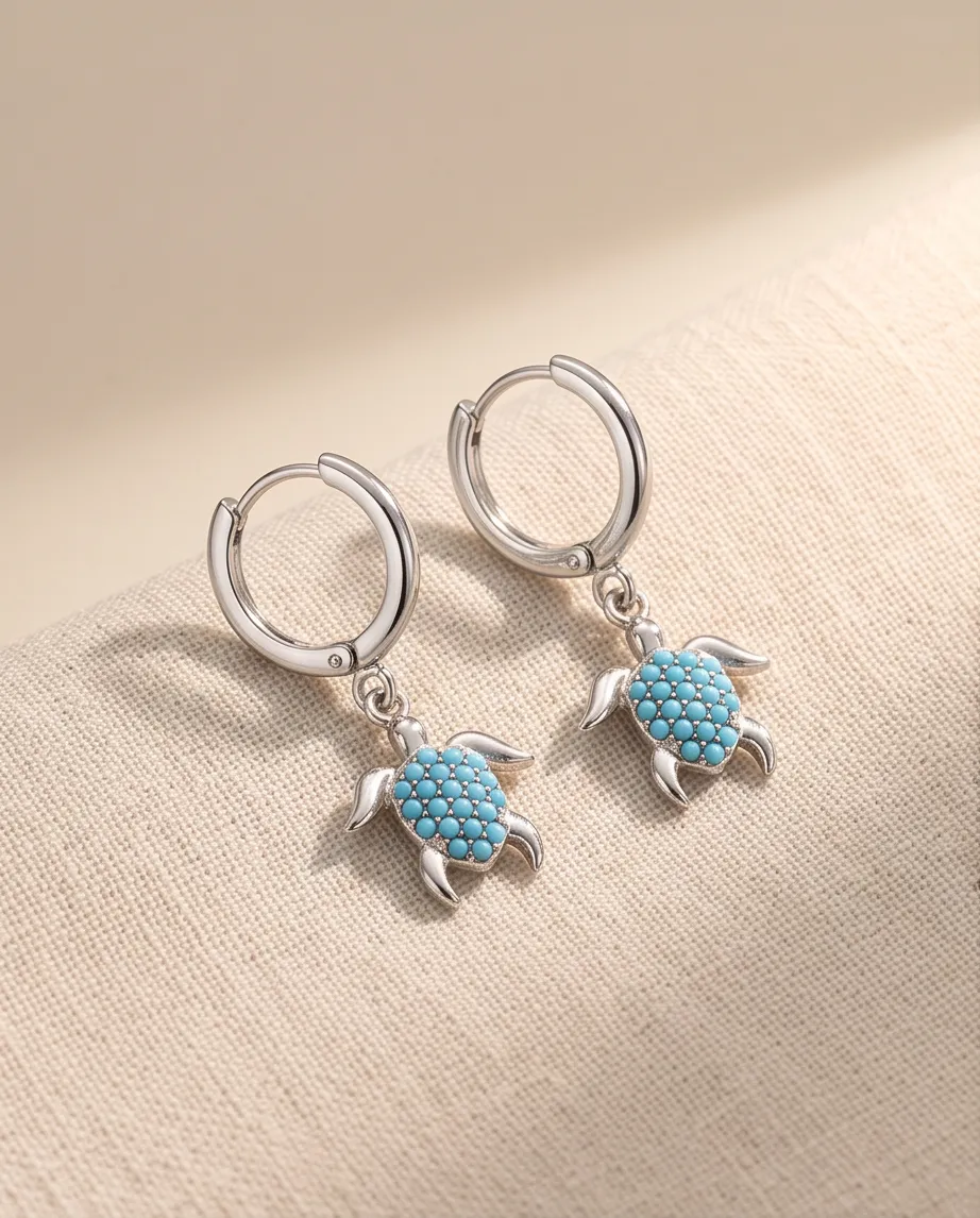 Σκουλαρίκια Krikri Turtles Turquoise Silver - Ανοξείδωτο Ατσάλι