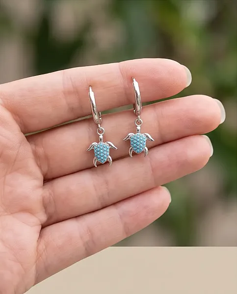 Σκουλαρίκια Krikri Turtles Turquoise Silver - Ανοξείδωτο Ατσάλι