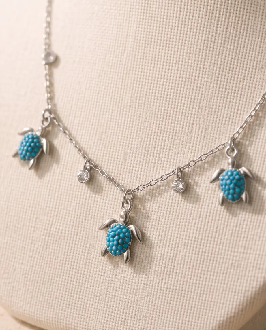 Κολιέ Turtles Turquoise Silver - Ανοξείδωτο Ατσάλι