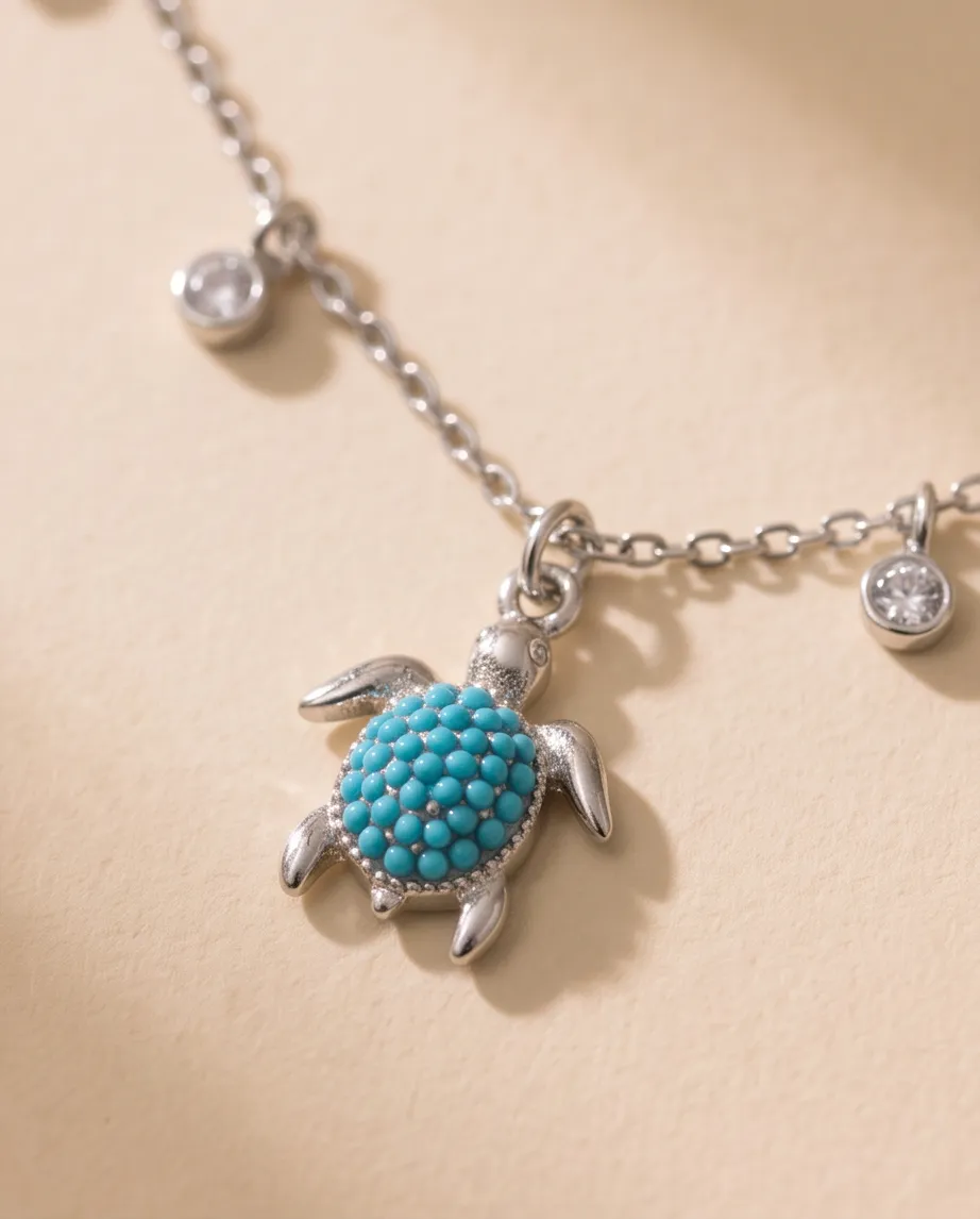 Κολιέ Turtles Turquoise Silver - Ανοξείδωτο Ατσάλι
