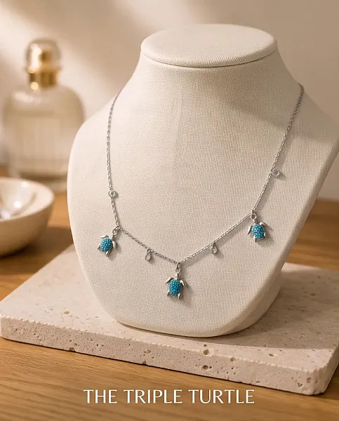 Κολιέ Turtles Turquoise Silver - Ανοξείδωτο Ατσάλι