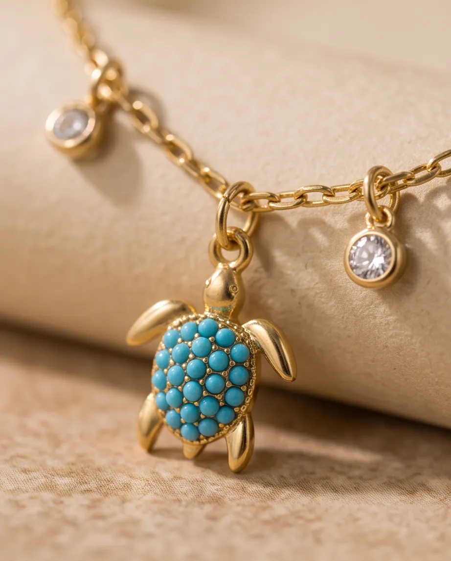 Κολιέ Turtles Turquoise Gold - Ανοξείδωτο Ατσάλι