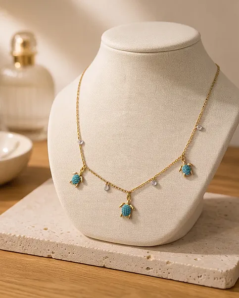 Κολιέ Turtles Turquoise Gold - Ανοξείδωτο Ατσάλι