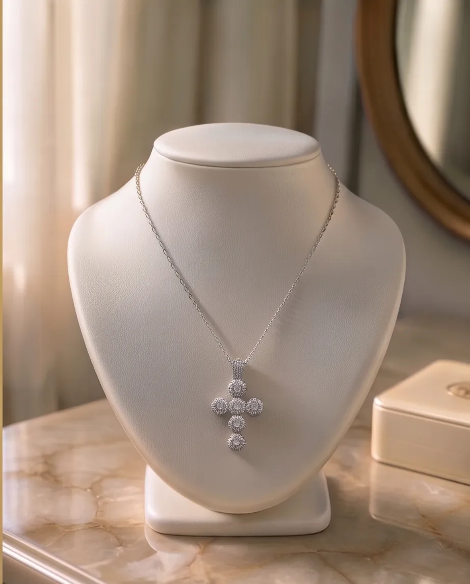 Κολιέ Cross Diamond Silver - Ανοξείδωτο Ατσάλι