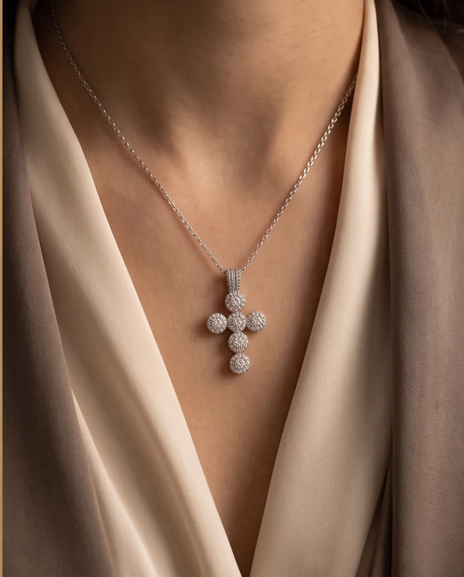 Κολιέ Cross Diamond Silver - Ανοξείδωτο Ατσάλι