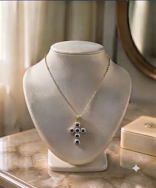 Κολιέ Cross Sapphire - Ανοξείδωτο Ατσάλι