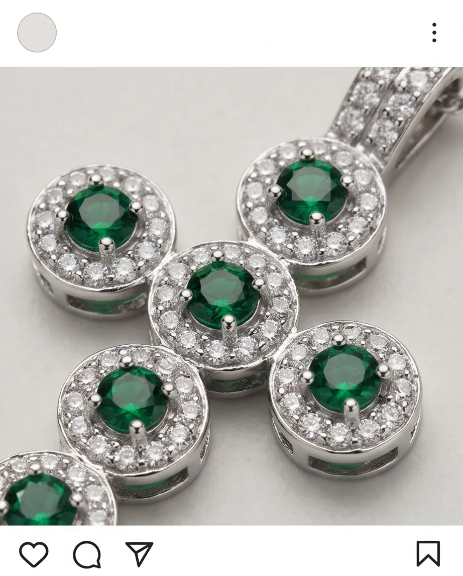 Κολιέ Cross Emerald Silver - Ανοξείδωτο Ατσάλι