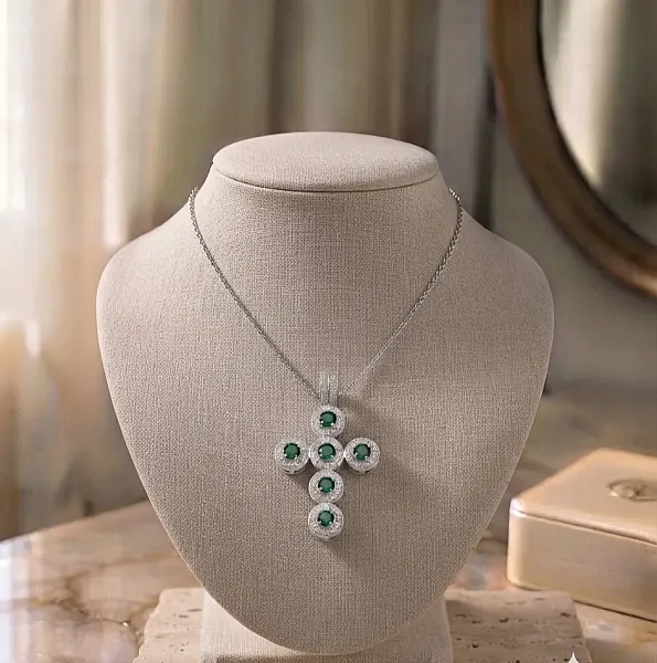 Κολιέ Cross Emerald Silver - Ανοξείδωτο Ατσάλι