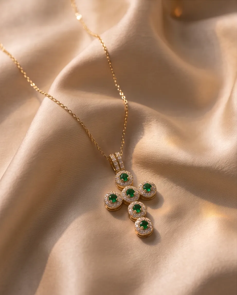 Κολιέ Cross Emerald Gold - Ανοξείδωτο Ατσάλι