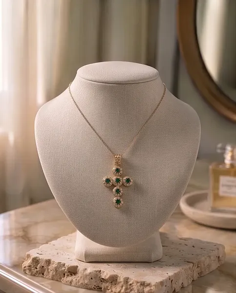 Κολιέ Cross Emerald Gold - Ανοξείδωτο Ατσάλι