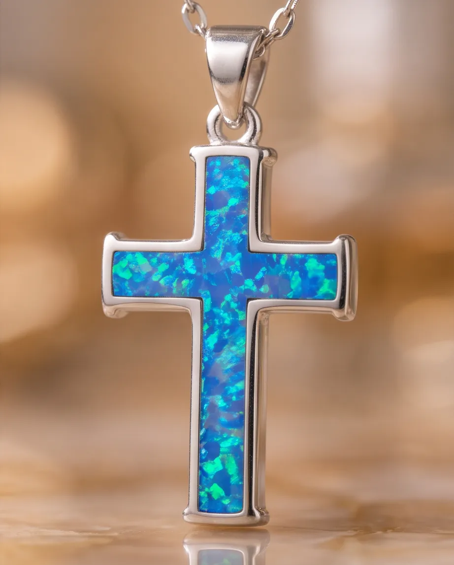 Κολιέ Cross Blue Silver - Ανοξείδωτο Ατσάλι