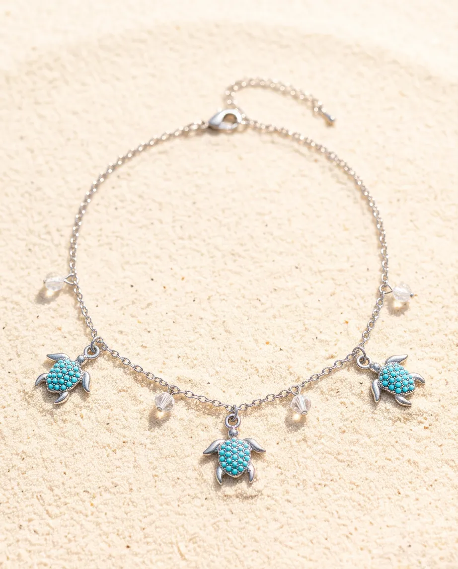 Αλυσίδα Ποδιού Turtles Turquoise Silver - Ανοξείδωτο Ατσάλι