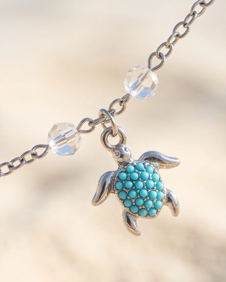 Αλυσίδα Ποδιού Turtles Turquoise Silver - Ανοξείδωτο Ατσάλι