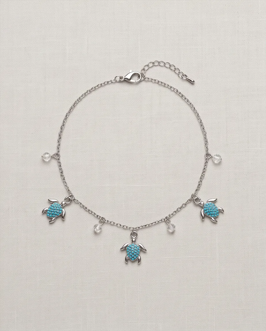Αλυσίδα Ποδιού Turtles Turquoise Silver - Ανοξείδωτο Ατσάλι