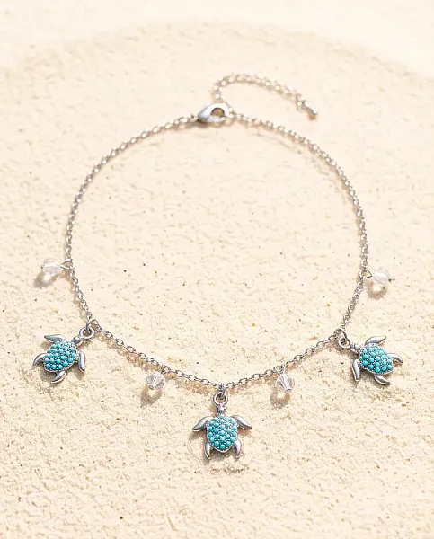 Αλυσίδα Ποδιού Turtles Turquoise Silver - Ανοξείδωτο Ατσάλι
