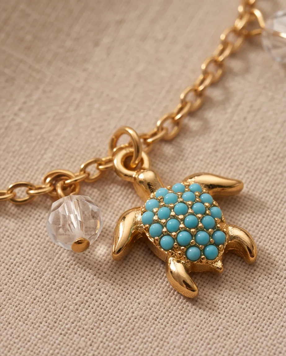 Αλυσίδα Ποδιού Turtles Turquoise Gold - Ανοξείδωτο Ατσάλι