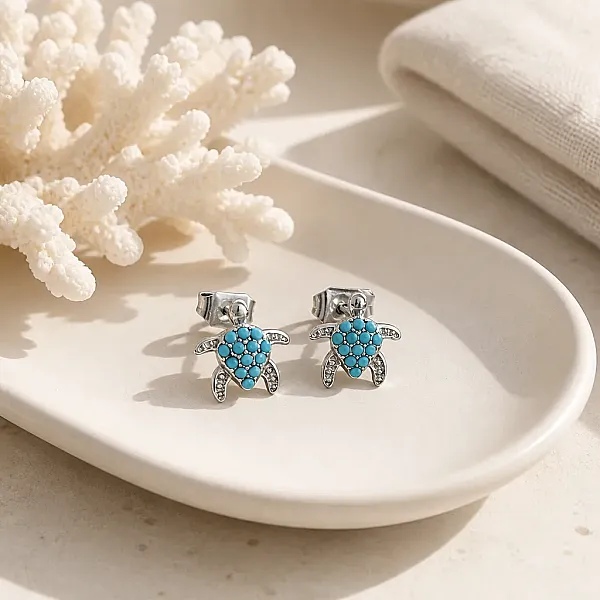 Σκουλαρίκια Silver Turquoise Turtle Studs