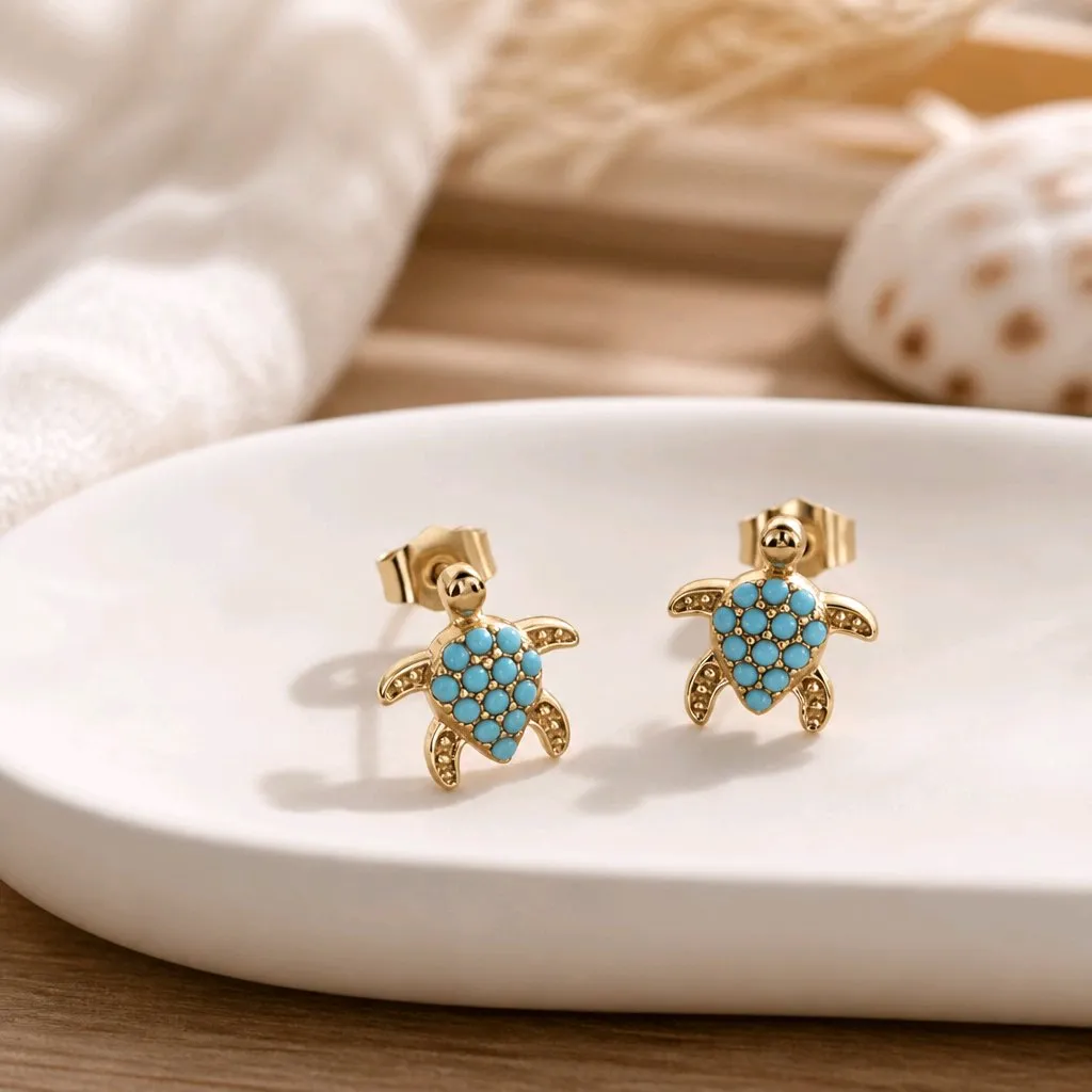 Σκουλαρίκια Turquoise Turtle Stud- Ανοξείδωτο Ατσάλι.