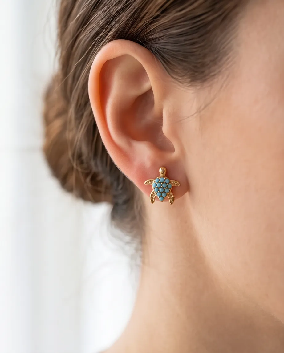 Σκουλαρίκια Turquoise Turtle Stud- Ανοξείδωτο Ατσάλι.