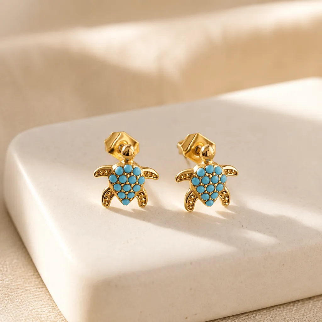 Σκουλαρίκια Turquoise Turtle Stud- Ανοξείδωτο Ατσάλι.