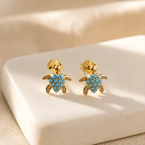 Σκουλαρίκια Turquoise Turtle Stud- Ανοξείδωτο Ατσάλι.