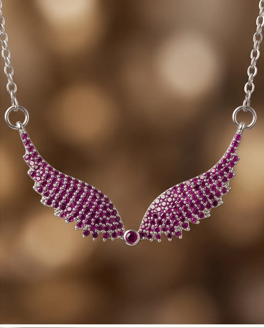Κολιέ Radiant Fuchsia Angel Wings-Ανοξείδωτο Ατσάλι