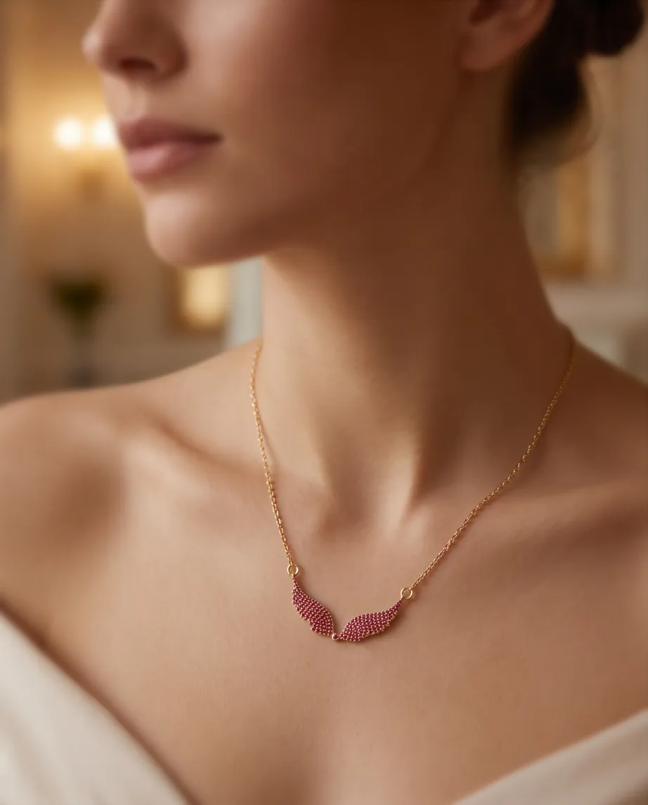 Κολιέ Radiant Gold Fuchsia Angel Wings – Ανοξείδωτο Ατσάλι