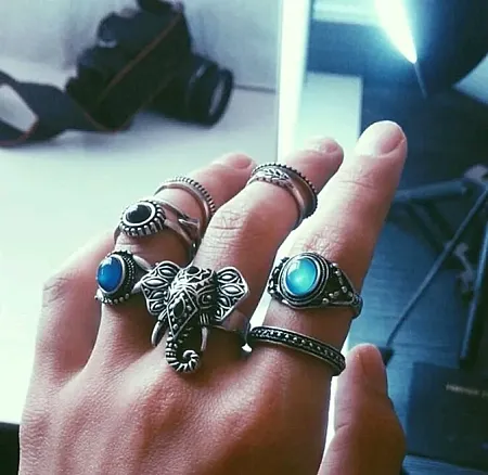 Σετ δαχτυλίδια Bohemian Elephants Ring από 10 pcs.
