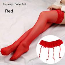 Σετ ζαρτίερες με κάλτσες σε κόκκινο χρώμα.