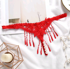String από Nylon και spandex με πέρλες one size σε κόκκινο χρώμα.